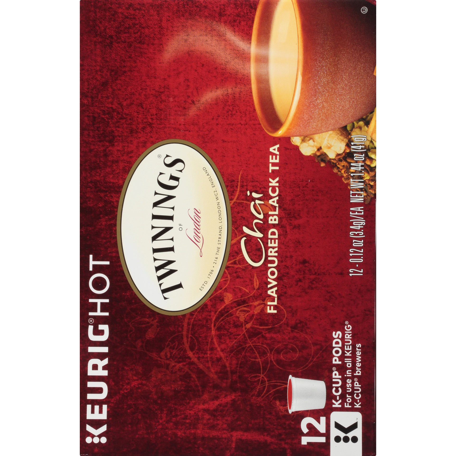 slide 5 of 7, Twinings of London Chai Flavoured Black Tea 12 ct K-Cup Pods 1.44 oz. Box, 1.44 oz