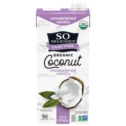 So Delicious Dairy Free Shelf Stable Unsweetened Vanilla Organic Coconut Milk, Creamy and Delicious Vegan and Gluten Free Plant Based Milk Alternative, 32 fl oz Carton