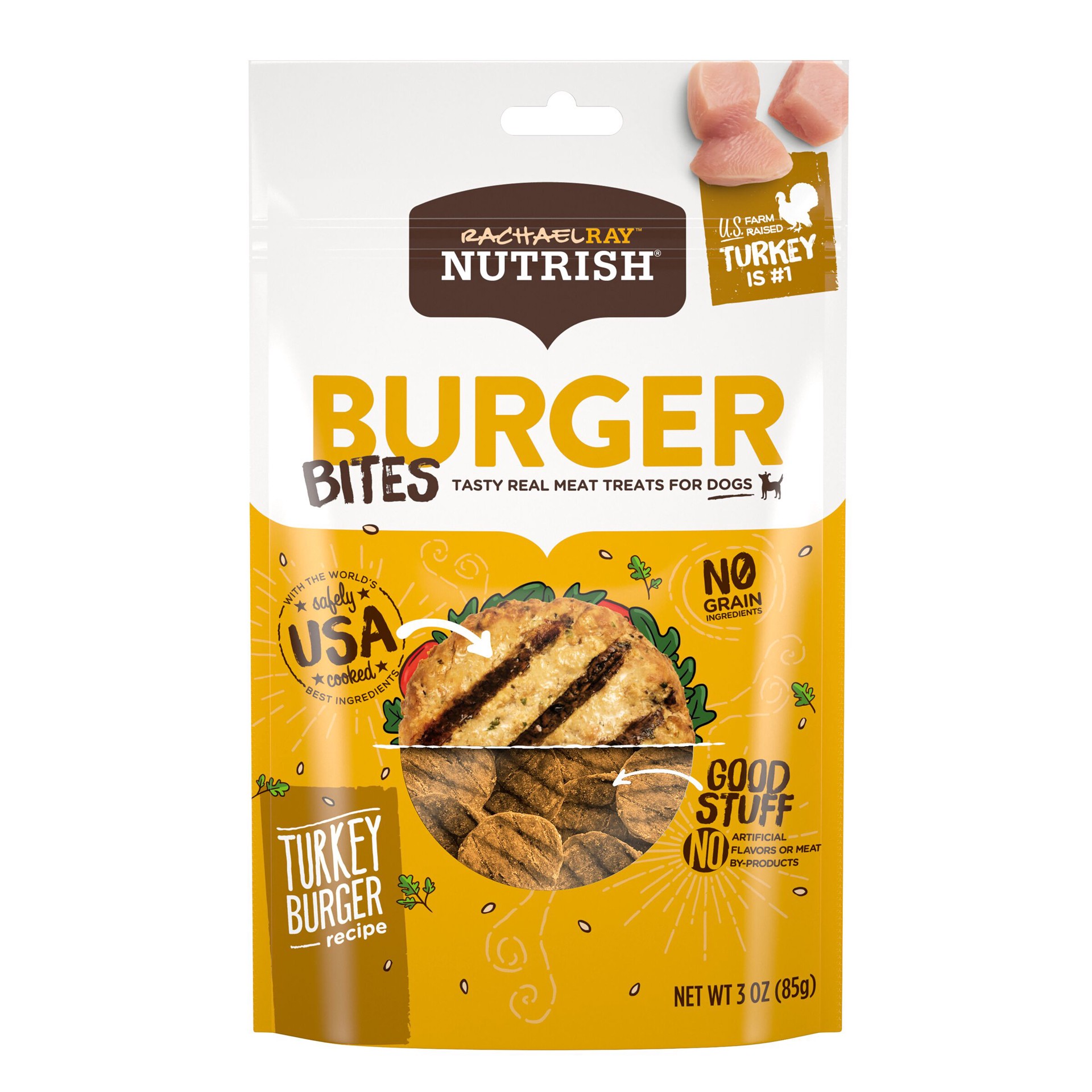 slide 1 of 2, Rachael Ray Nutrish Burger Bites Grain Free Dog Treats, Turkey Burger Recipe, 3 oz, 3 oz