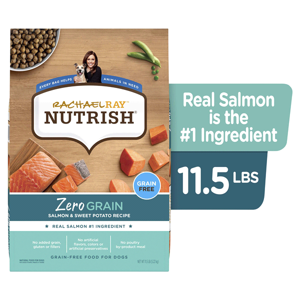 slide 1 of 1, Rachael Ray Nutrish Zero Grain Salmon & Sweet Potato Recipe, Dry Dog Food, 11.5 lb Bag (Packaging May Vary), 11.5 lb