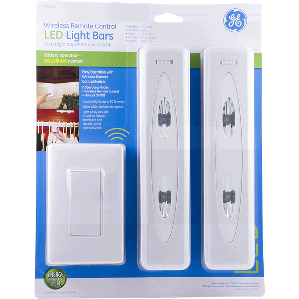 GE Wireless Remote Control LED Light Bars Battery Operated 2 ct