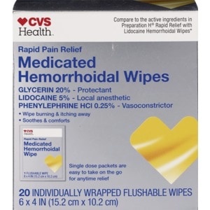 slide 1 of 1, CVS Health Medicated Hemorrhoidal Wipes, 6 X 4 In (15.2 Cm X 10.2 Cm), 20 Ct, 20 ct