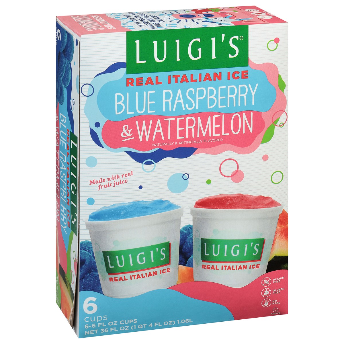 slide 2 of 9, Luigi's Blue Raspberry & Watermelon Real Italian Ice 6 - 6 fl oz Cups, 36 fl oz