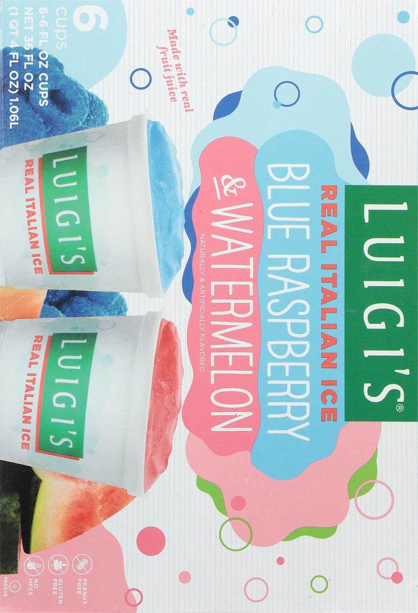 slide 5 of 9, Luigi's Blue Raspberry & Watermelon Real Italian Ice 6 - 6 fl oz Cups, 36 fl oz