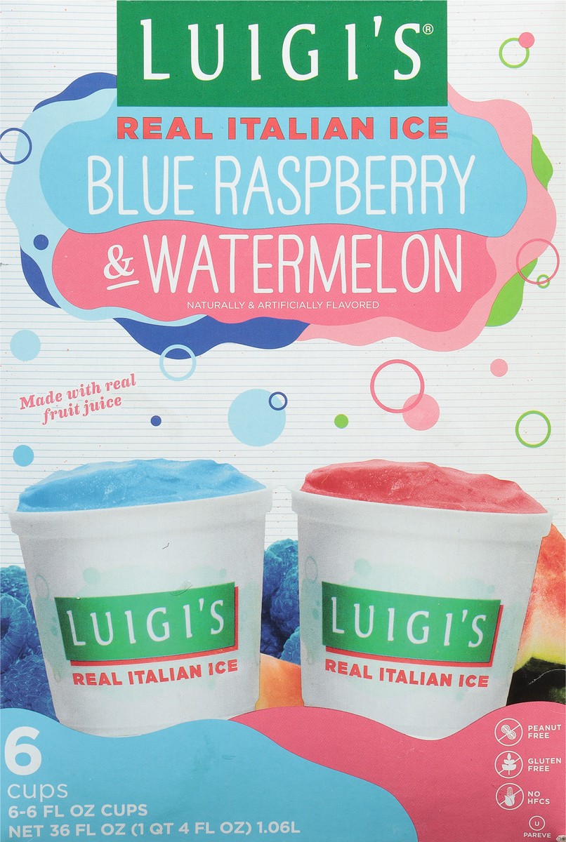 slide 6 of 9, Luigi's Blue Raspberry & Watermelon Real Italian Ice 6 - 6 fl oz Cups, 36 fl oz