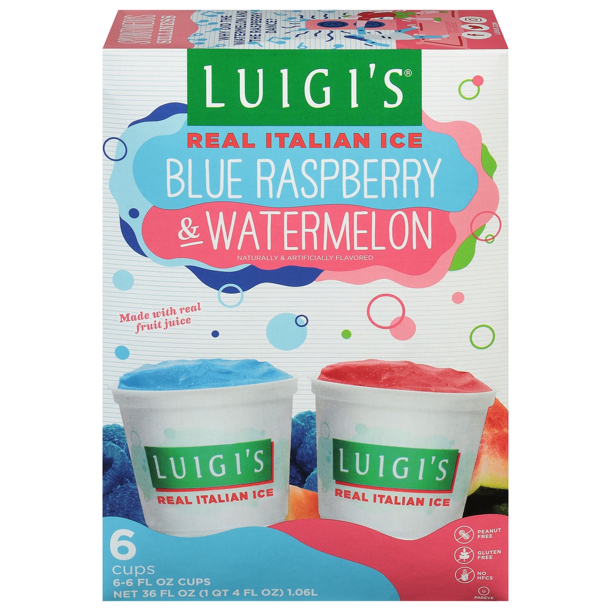 slide 1 of 9, Luigi's Blue Raspberry & Watermelon Real Italian Ice 6 - 6 fl oz Cups, 36 fl oz