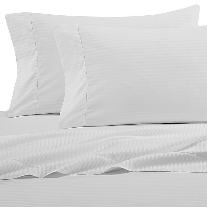 slide 1 of 6, Wamsutta 525-Thread-Count PimaCott Wrinkle Resistant Stripe Twin XL Fitted Sheet - White, 1 ct