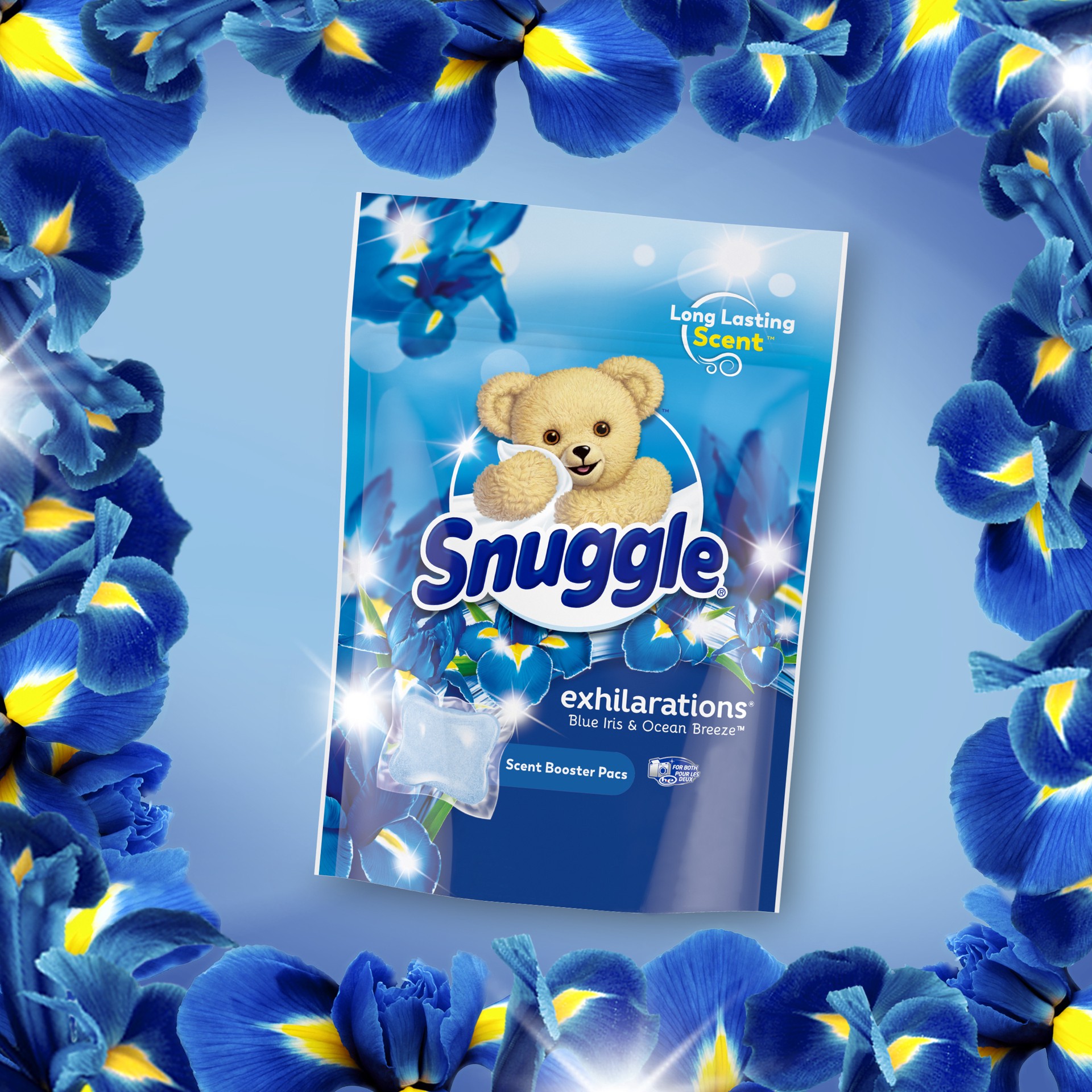 slide 2 of 3, Snuggle Exhilarations Blue Iris & Ocean Breeze Scent Booster Pacs 18.3 oz, 26 ct