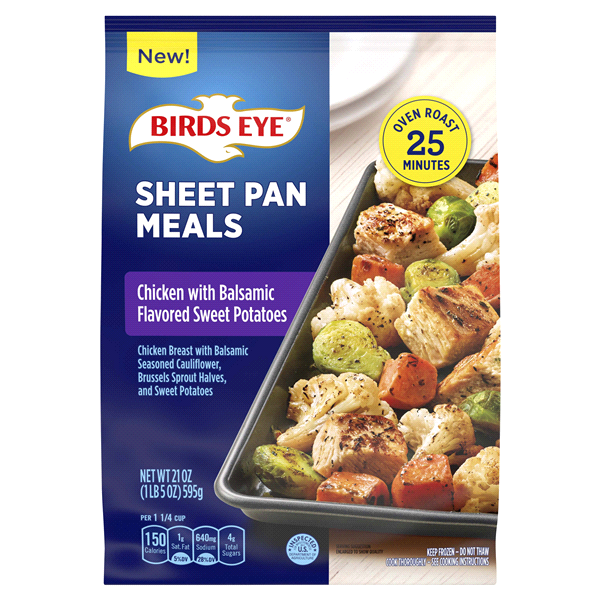 slide 1 of 1, Birds Eye Sheet Pan Meals, Chicken With Balsamic Flavored Sweet Potatoes, Frozen Meal, 21 OZ Bag, 21 oz