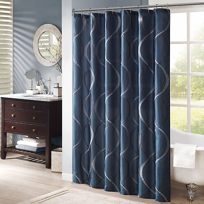 slide 1 of 1, Madison Park Serendipity Embroidered Shower Curtain - Navy, 1 ct