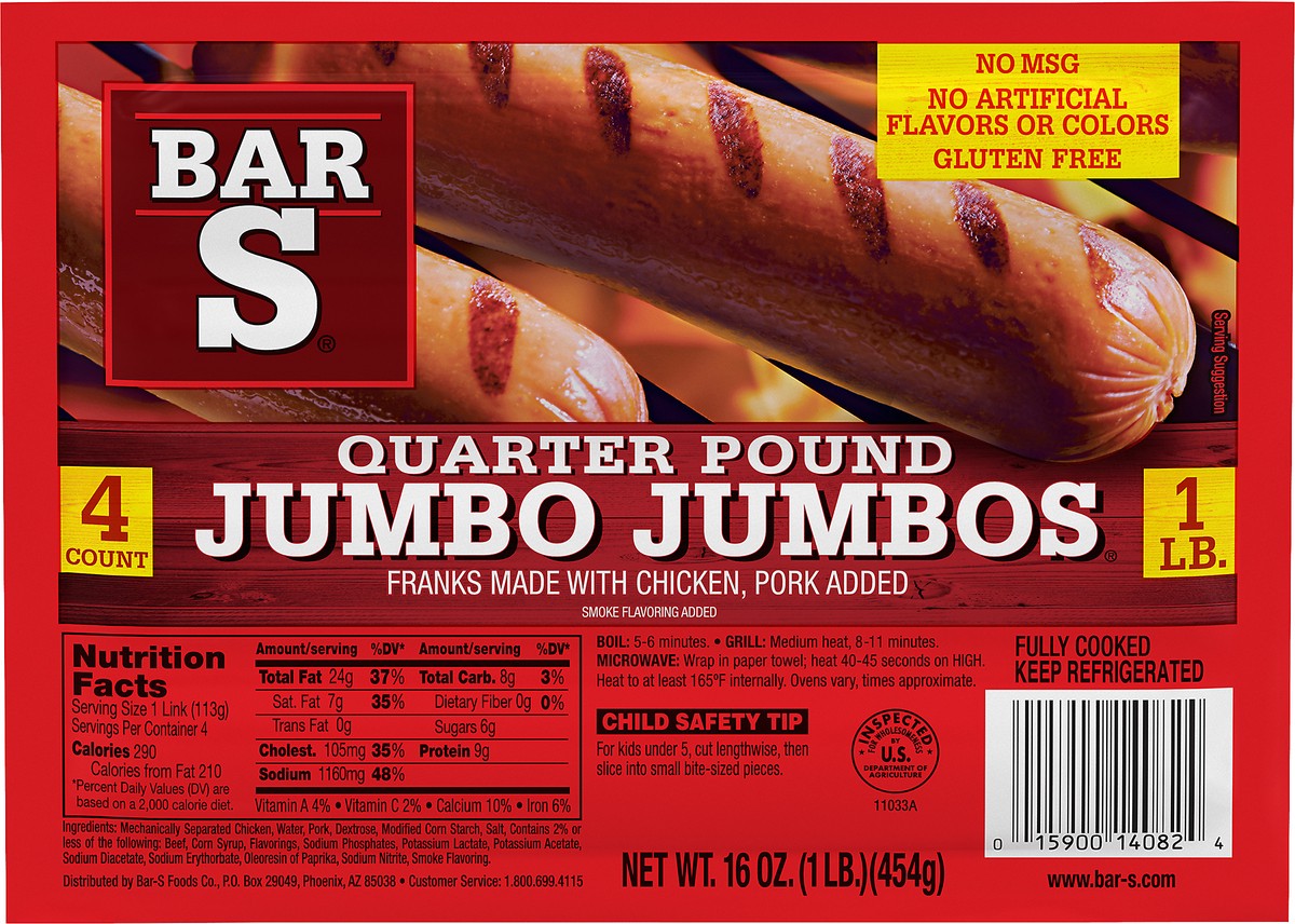 slide 8 of 11, Bar-S Jumbo Classic Franks, 16 oz