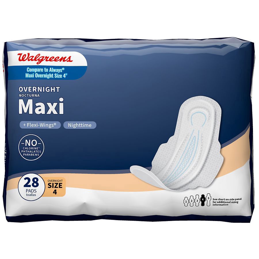 slide 1 of 5, Walgreens Maxi with Flex-Wings Overnight, 28 ct