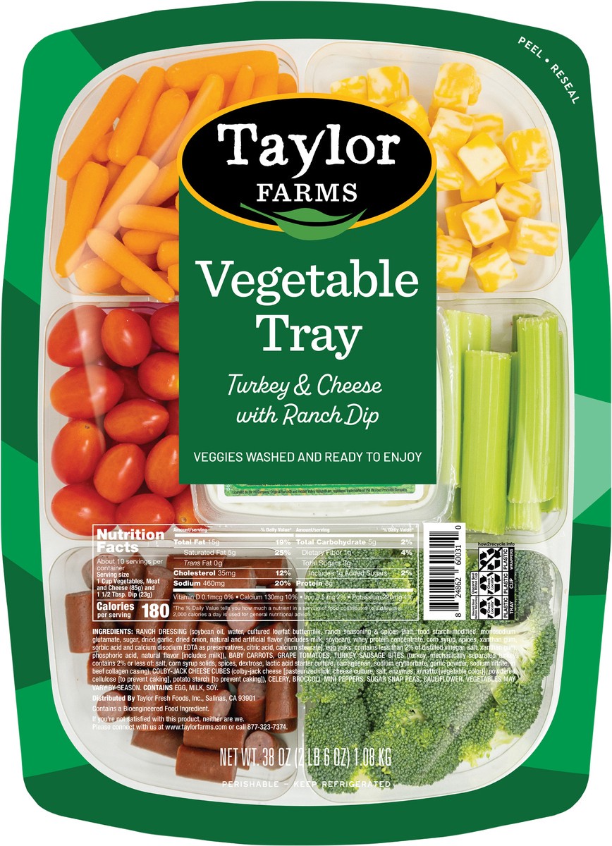 slide 2 of 3, Taylor Farms Turkey & Cheese Vegetable Tray with Ranch Dip 38 oz, 1 ct