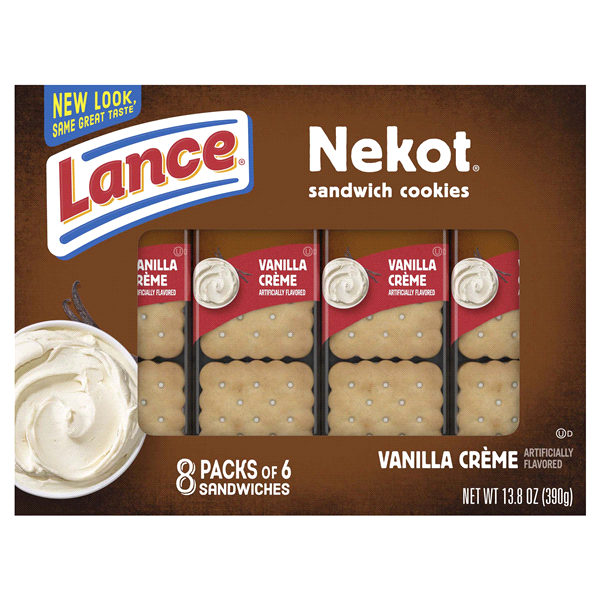 slide 1 of 1, Nekot Sandwich Cookies, Vanilla Creme, 8 ct