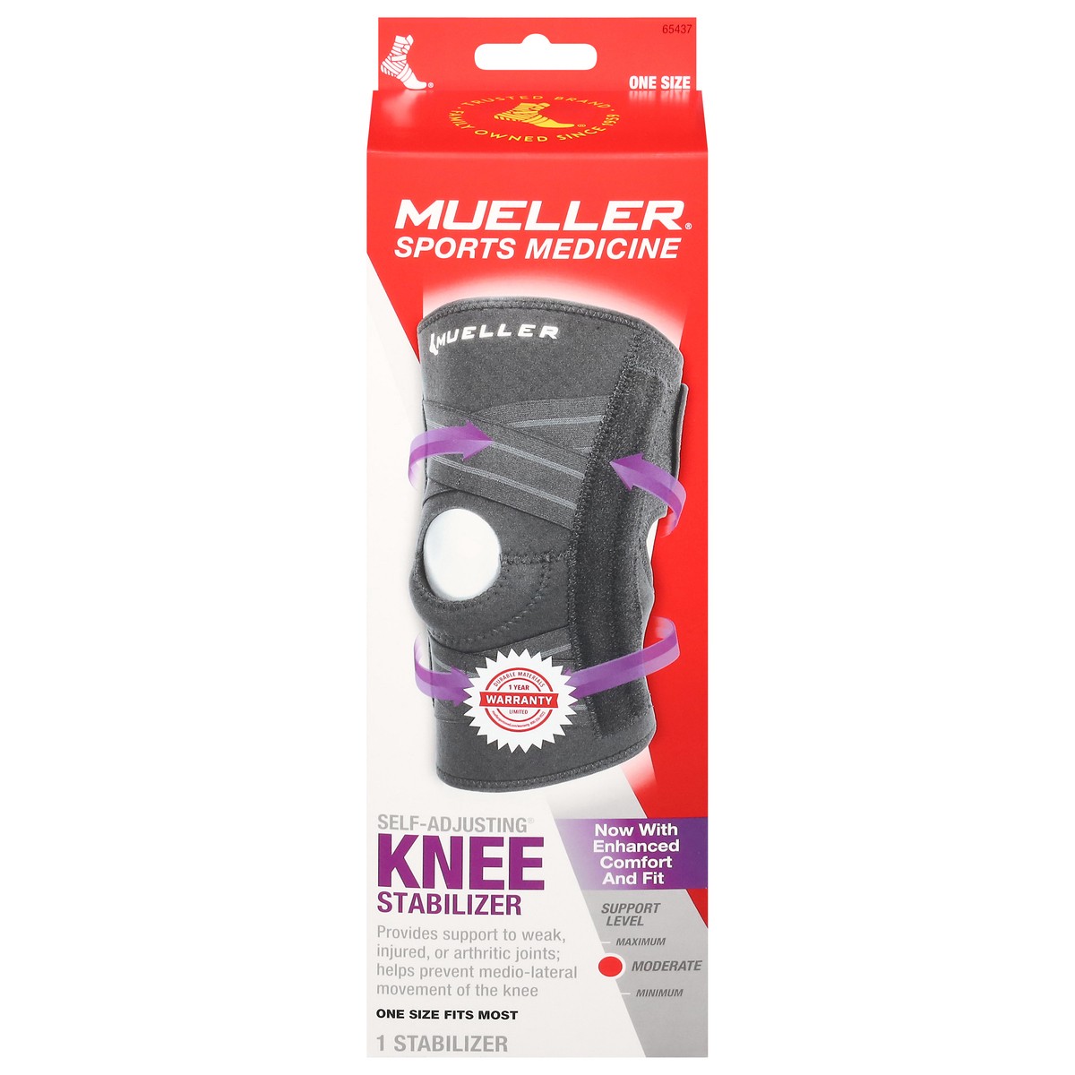 slide 1 of 12, Mueller Self-Adjusting One Size Fits Most Knee Stabilizer 1 ea, 1 ct