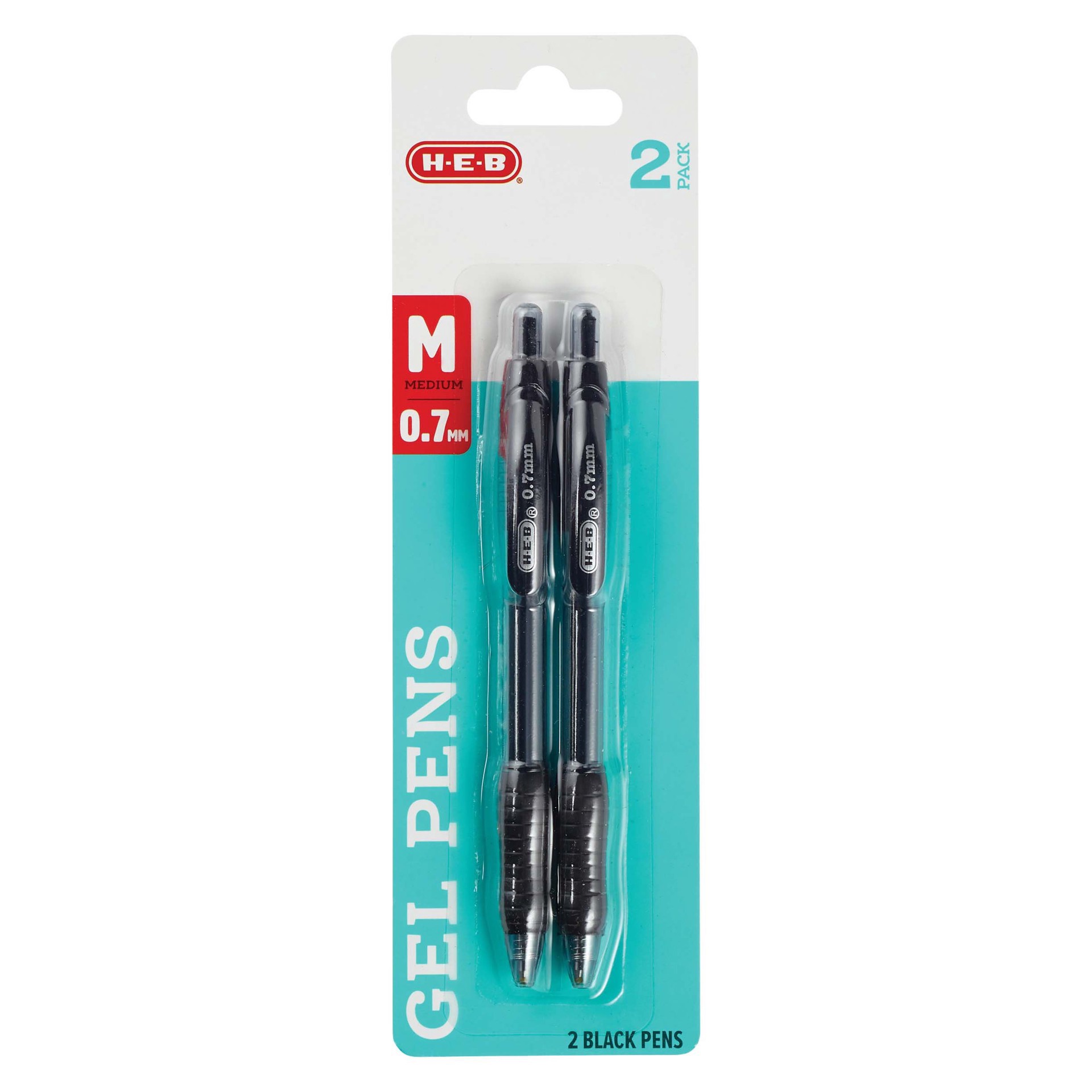 slide 1 of 1, H-E-B 0.7mm Retractable Gel Pens - Black Ink, 2 ct