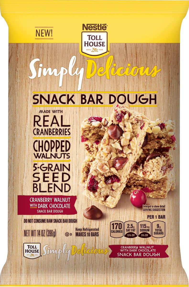 slide 5 of 6, Nestlé Toll House Simply Delicious Cranberry Walnut With Dark Chocolate Snack Bar Dough, 14 oz