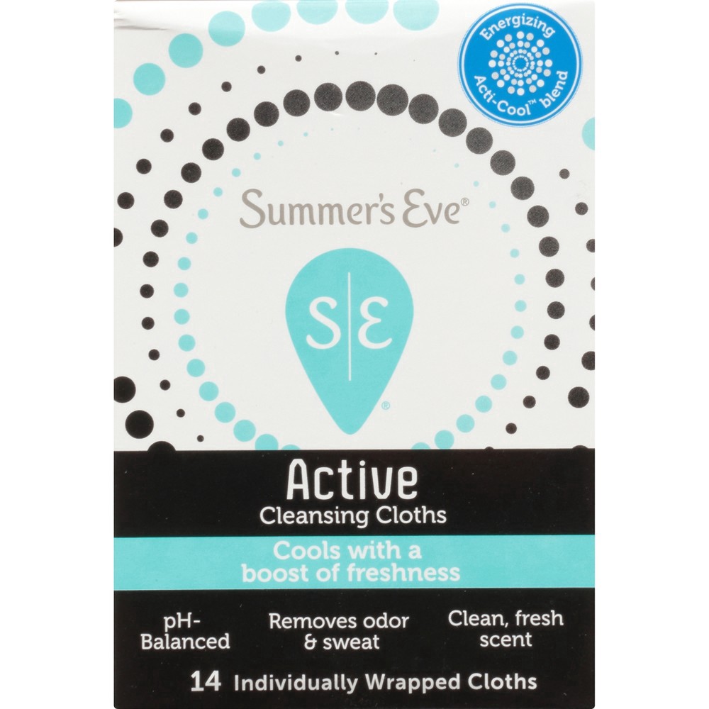 slide 7 of 8, Summer's Eve Individually Wrapped Active Cleansing Cloths 14 ea, 14 ct