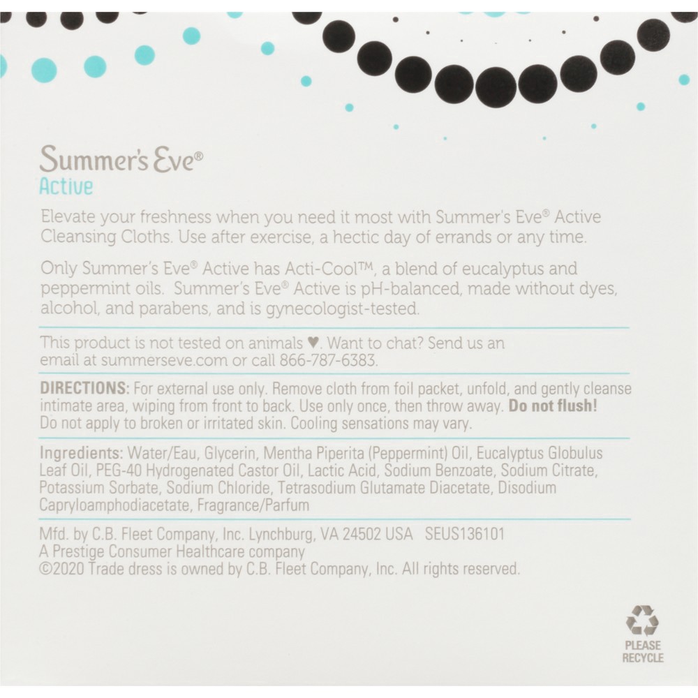 slide 8 of 8, Summer's Eve Individually Wrapped Active Cleansing Cloths 14 ea, 14 ct