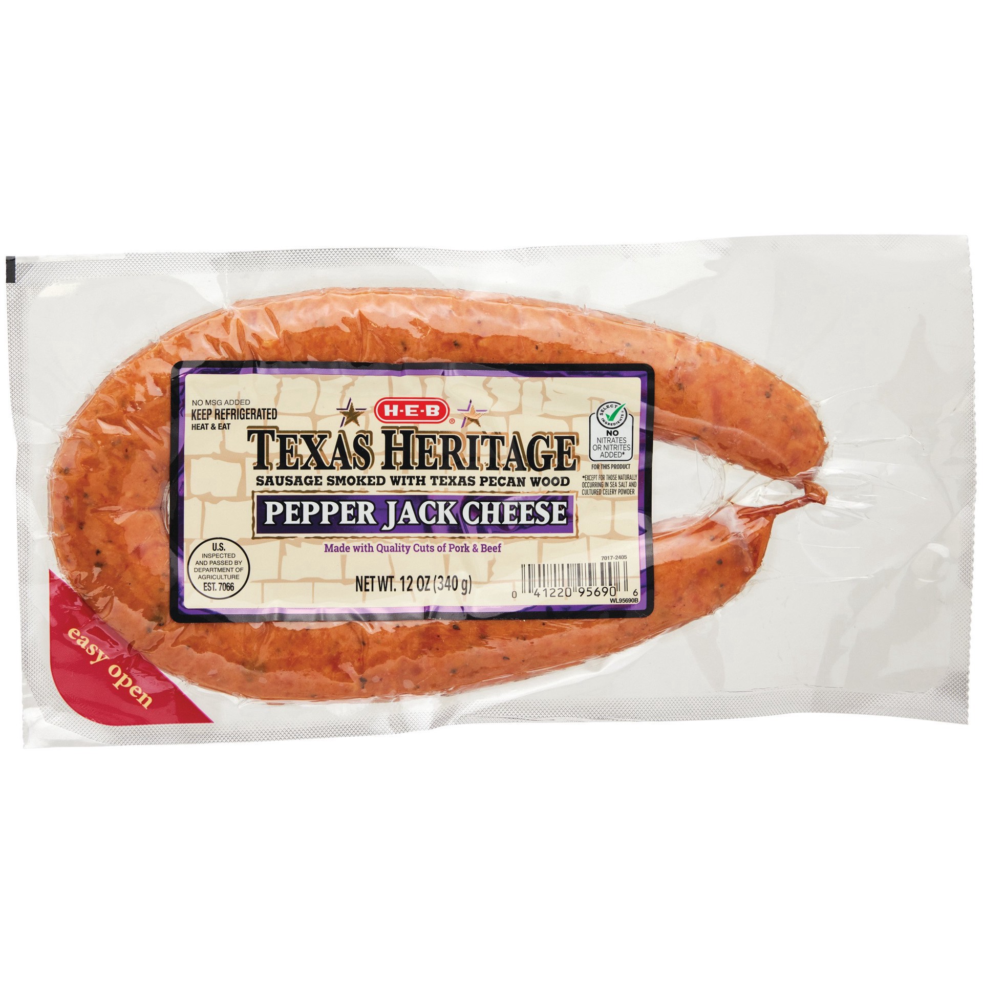slide 1 of 1, H-E-B Texas Heritage Pecan Smoked Pepper Jack Sausage, 13 oz