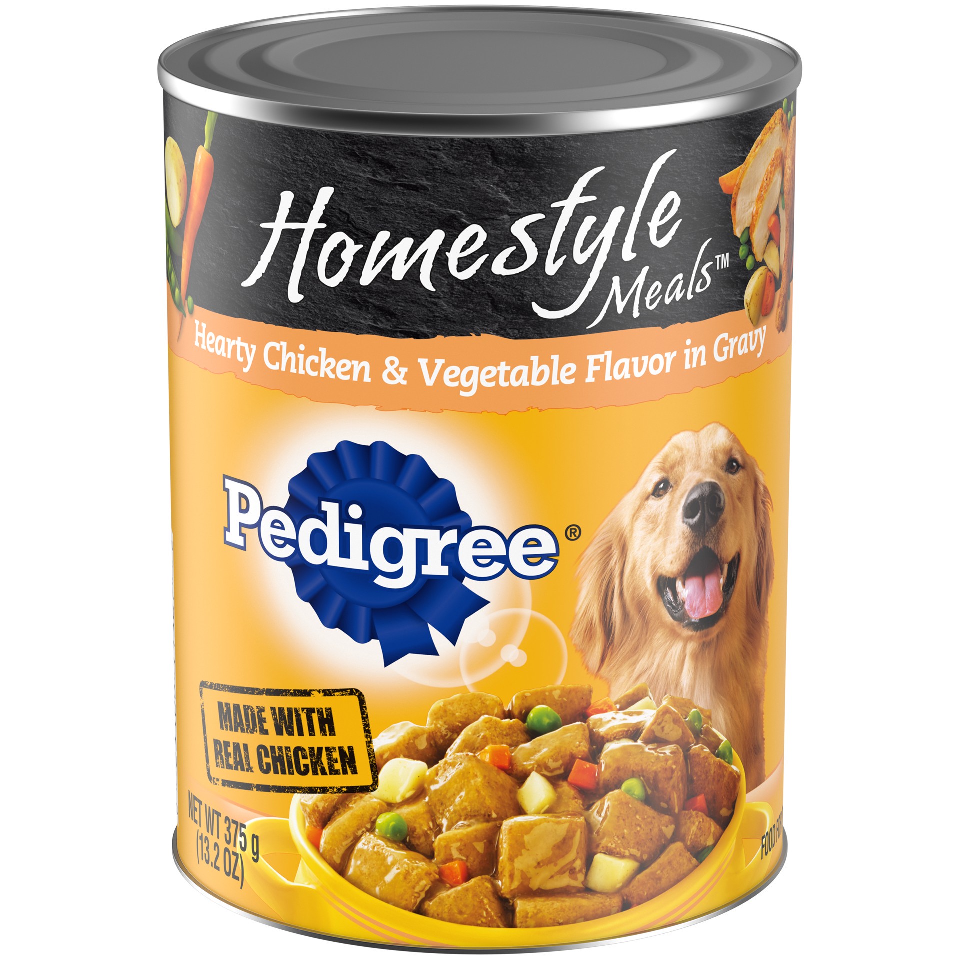 slide 1 of 5, Pedigree Homestyle Meals Adult Canned Soft Wet Dog Food Hearty Chicken & Vegetable Flavor In Gravy, (12) 13.2 Oz. Cans, 13.2 oz