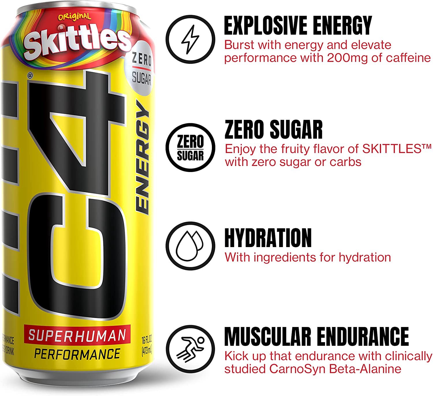 slide 2 of 4, C4 Skittles Energy Drink, 12 oz