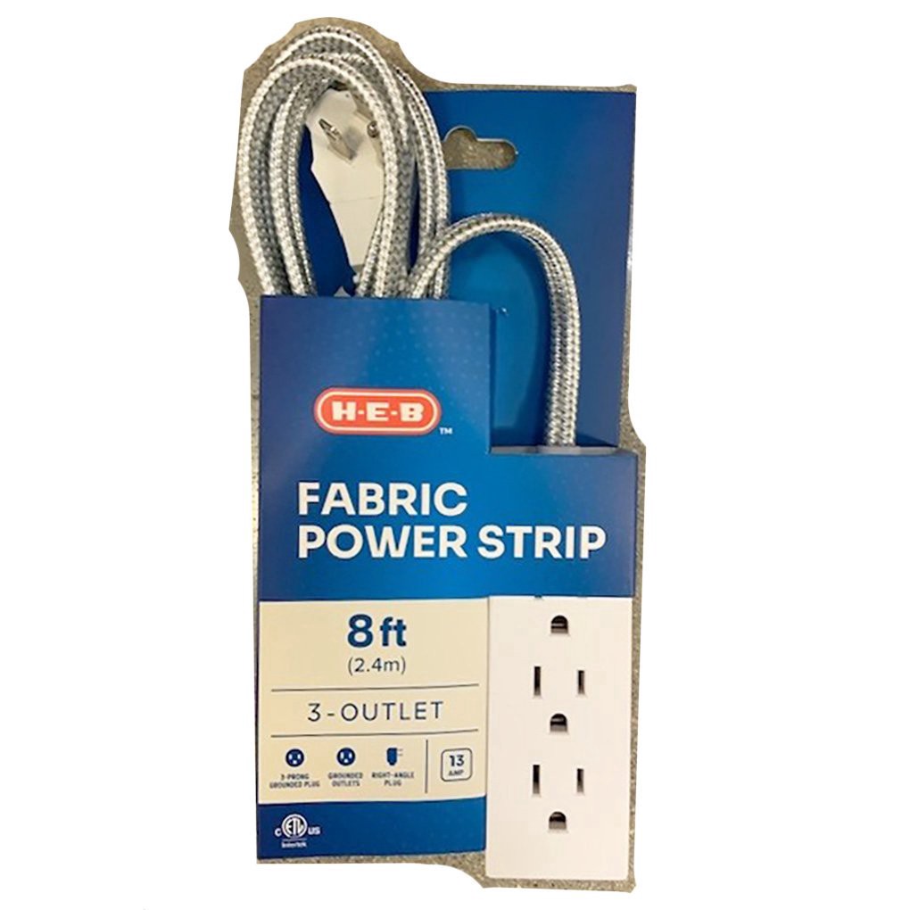 slide 1 of 1, H-E-B 3-Outlet Indoor Fabric Power Strip - White, 1 ct