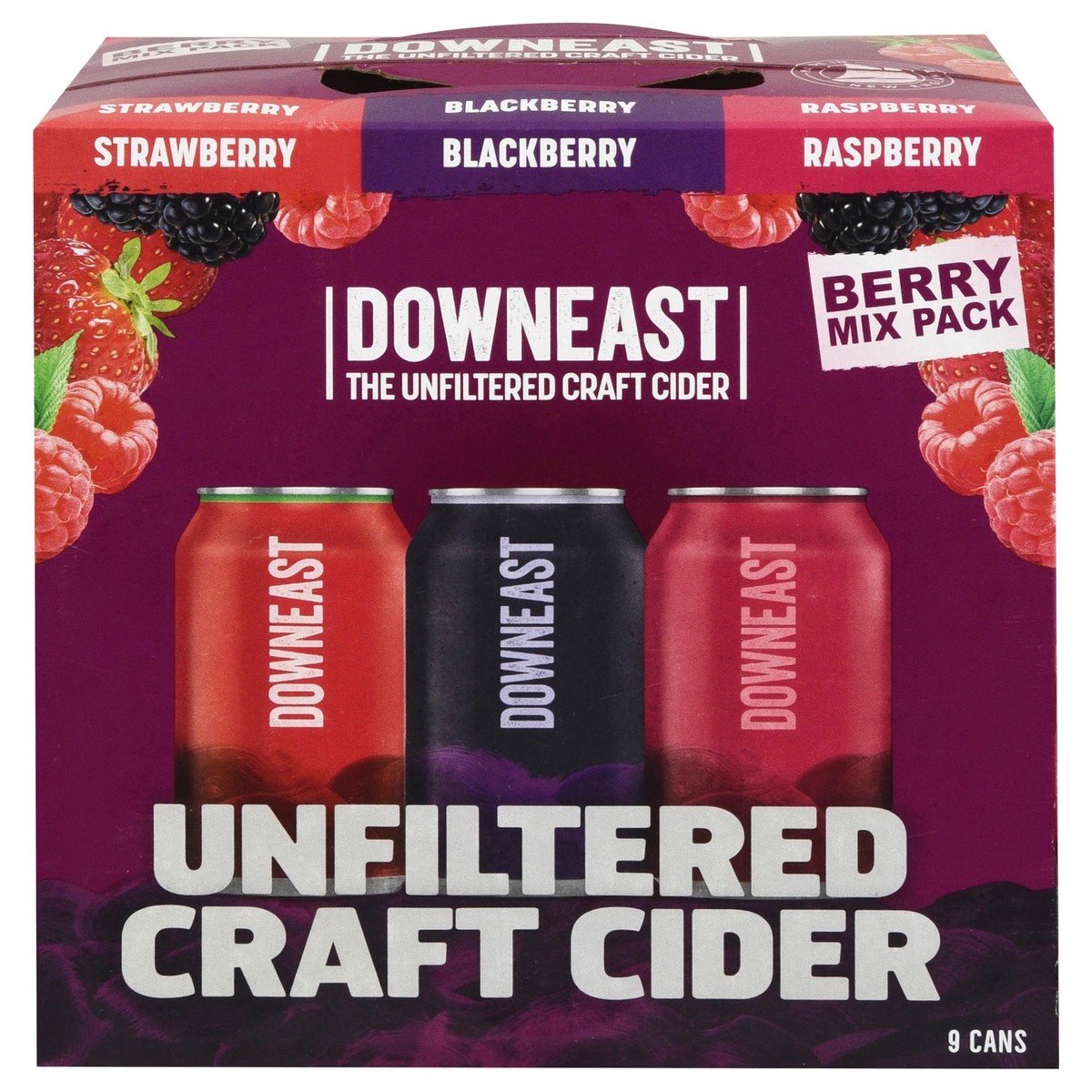 slide 1 of 9, Downeast Unfiltered Craft Berry Cider Mix Pack 9 - 12 fl oz Cans, 3 x 9 ct, 12 fl oz