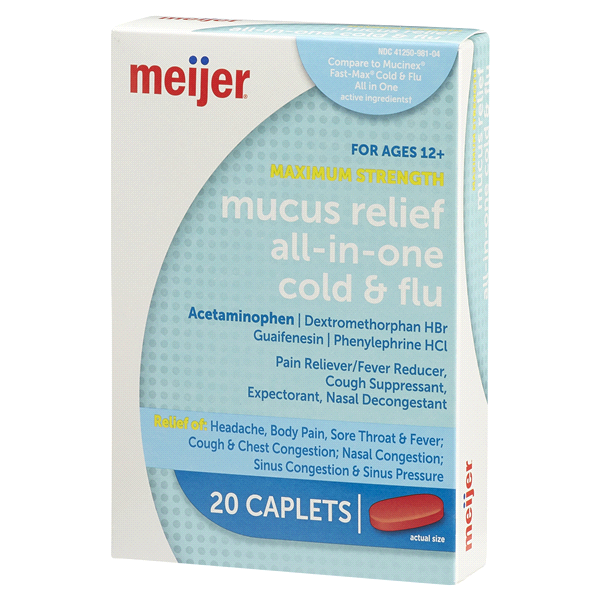 slide 26 of 29, Meijer Mucus Relief All-In-One Cold & Flu, 20 Caplets, 20 ct