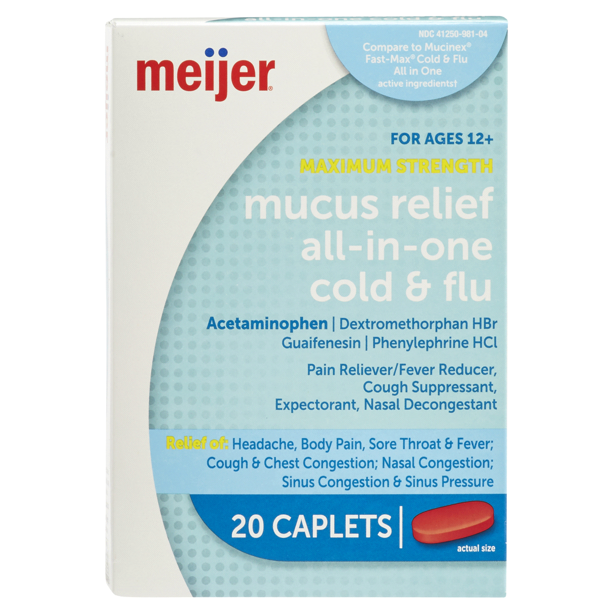 slide 1 of 29, Meijer Mucus Relief All-In-One Cold & Flu, 20 Caplets, 20 ct