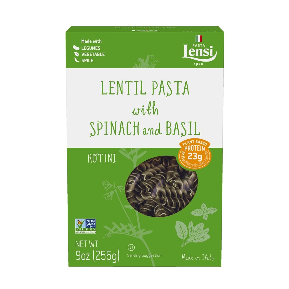 slide 1 of 1, Pasta Lensi Lentil Pasta With Spinach And Basil, 9 oz