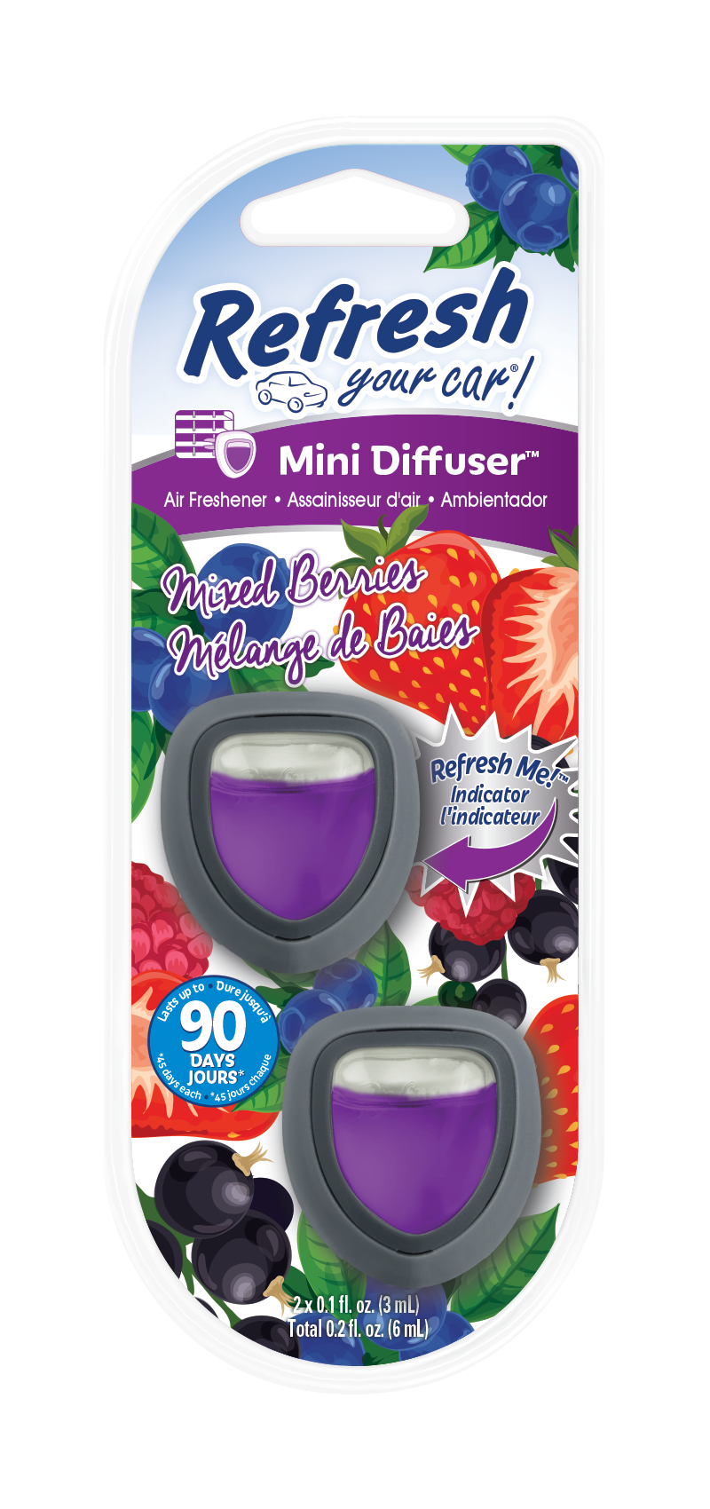 slide 1 of 1, Refresh Your Car! Diffuser Air Freshener (Mixed Berries Scent, 2 Pack), 0.10 fl oz