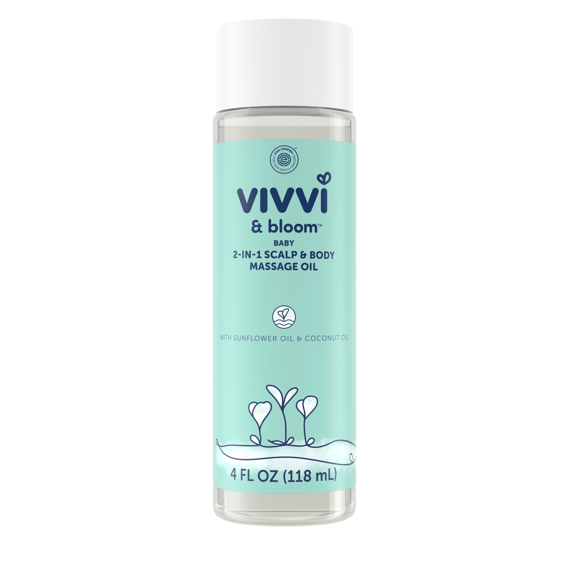 slide 1 of 7, Vivvi & Bloom Gentle 2-in-1 Baby Scalp & Body Massage Oil, Fast Absorbing Formula Ideal to Moisturize, For Massage to Remove Dry Flakes on Scalp, Hypoallergenic, 4 fl. oz, 4 fl oz