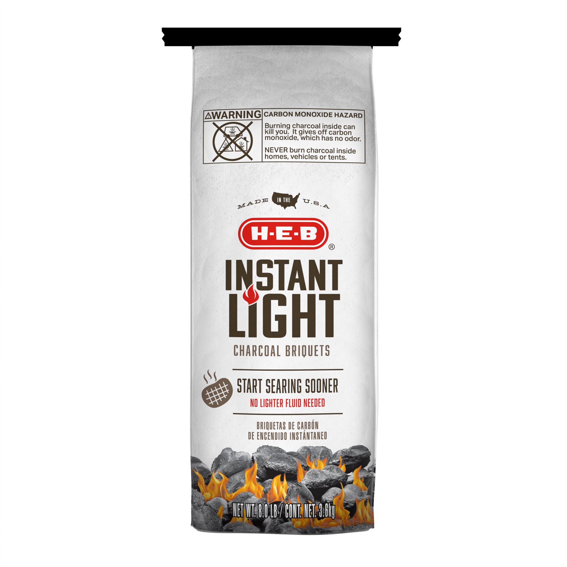 slide 1 of 1, H-E-B Instant Light Charcoal Briquets, 8 lb