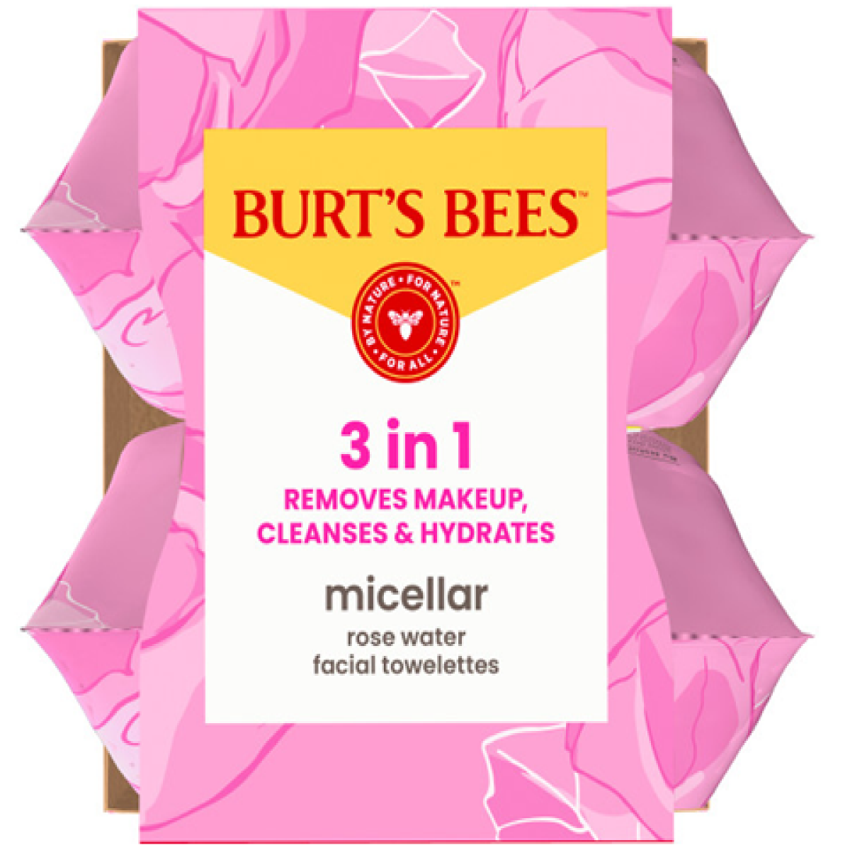 slide 2 of 8, Burt's Bees Micellar Rose Water Facial Towelettes Value Twin Pack, 100% Plant Based; 99% Natural Origin; Removes Makeup, Cleanses, Hydrates; No Greasy or Oily Residue; All Skin Types; 2 30ct. Packs, 30 ct