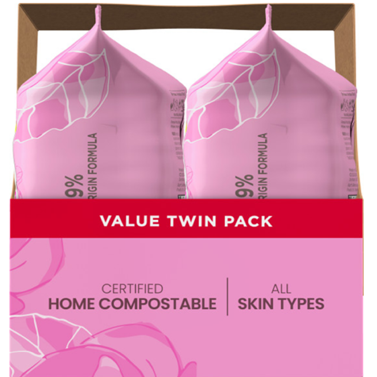 slide 8 of 8, Burt's Bees Micellar Rose Water Facial Towelettes Value Twin Pack, 100% Plant Based; 99% Natural Origin; Removes Makeup, Cleanses, Hydrates; No Greasy or Oily Residue; All Skin Types; 2 30ct. Packs, 30 ct