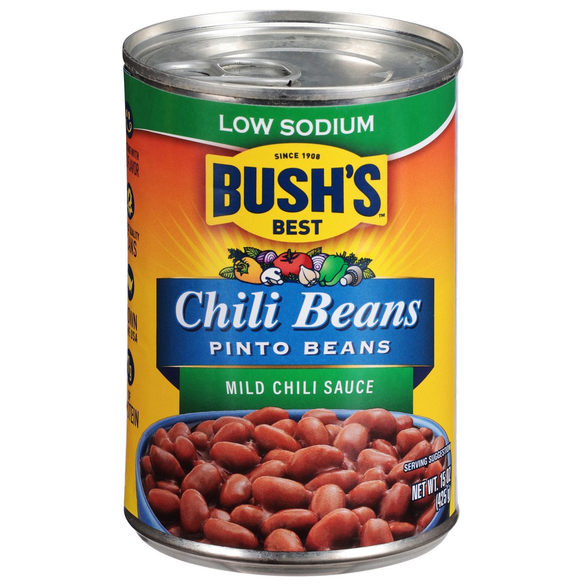 slide 1 of 5, Bush's Best Bush's Low Sodium Pinto Beans in a Mild Chili Sauce 15 oz, 