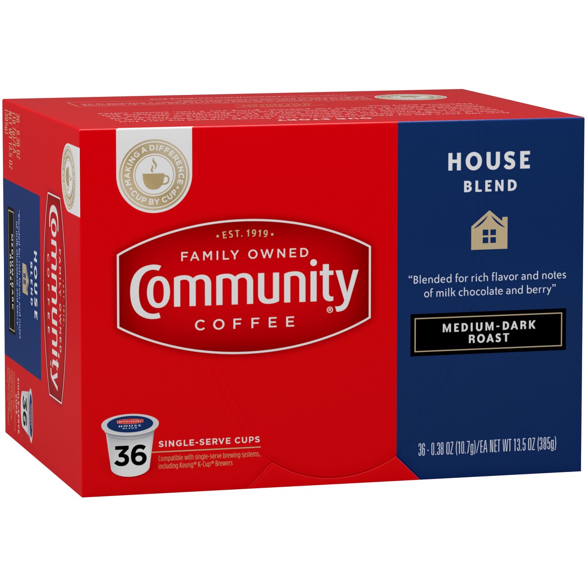 slide 6 of 9, Community Coffee Coffee House Blend Medium-Dark Roast Coffee Single-Serve Cups - 13.5 oz, 36 ct