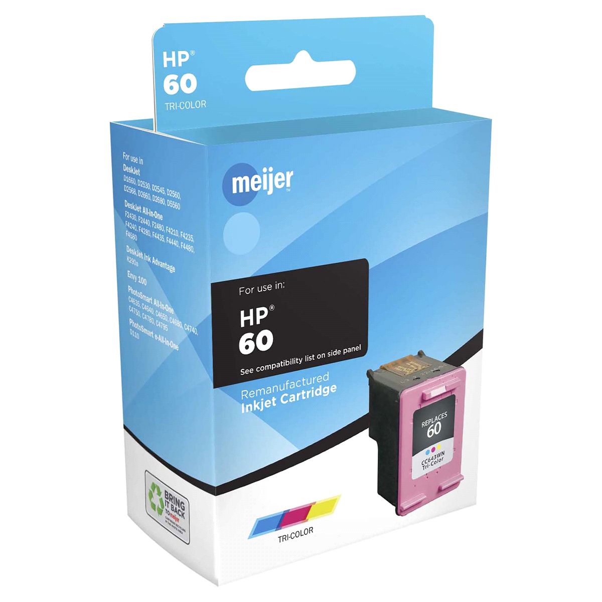 slide 1 of 1, Meijer Remanufactured Inkjet Cartridge, Replacement for HP 60, Tri-Color, 1 ct
