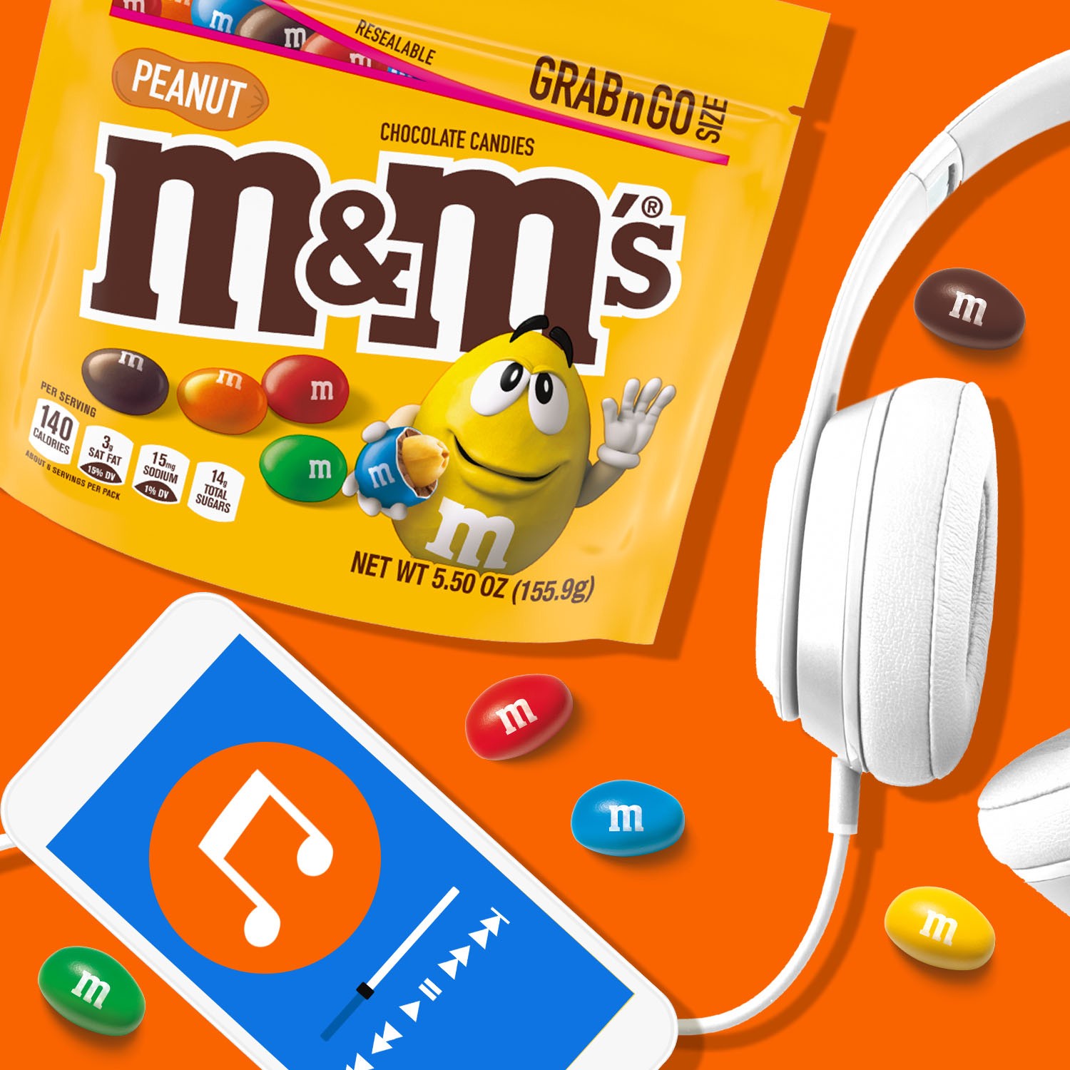 slide 2 of 8, M&M's Peanut Milk Chocolate Candy, Grab & Go Size, 5.5 oz Bag, 5.5 oz