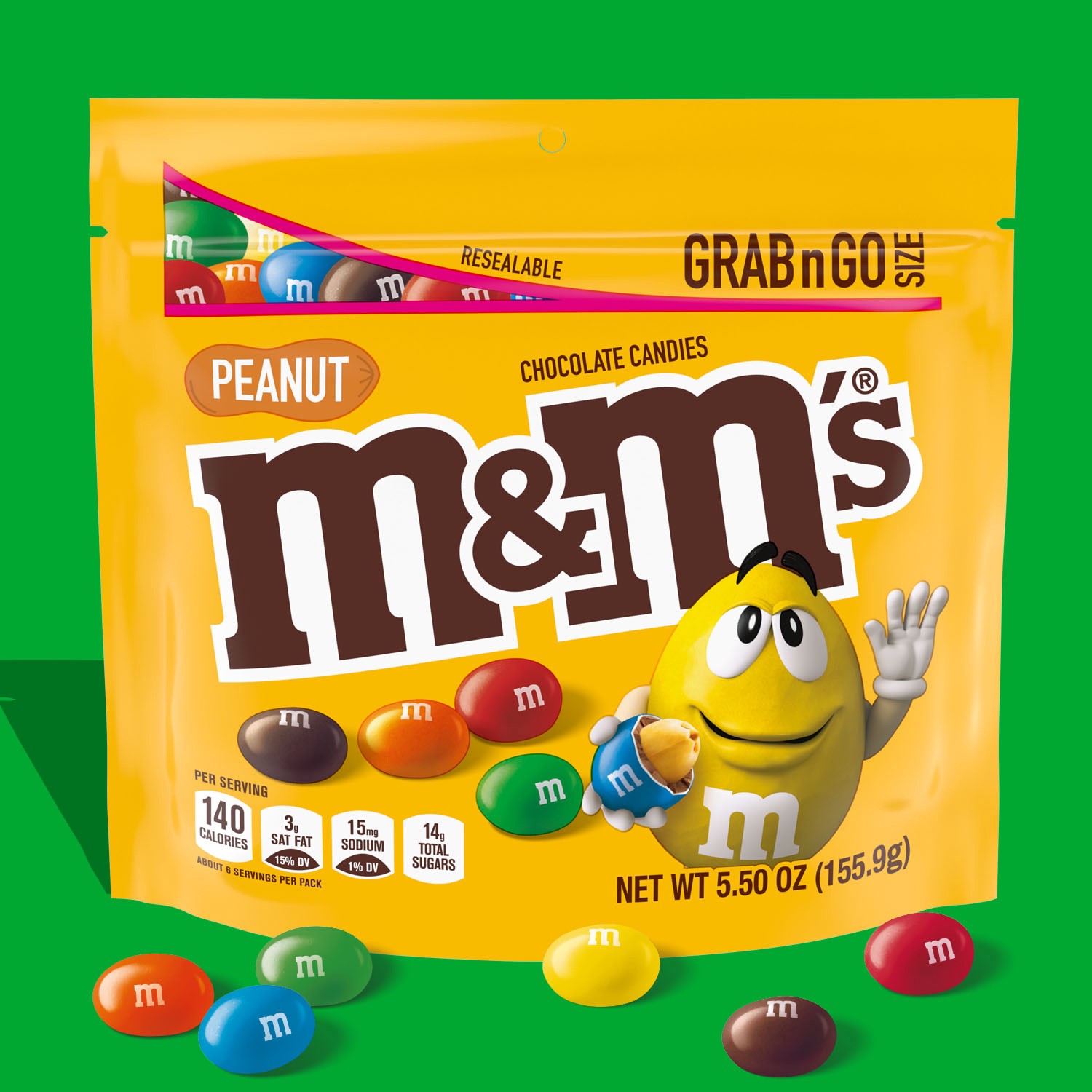 slide 5 of 8, M&M's Peanut Milk Chocolate Candy, Grab & Go Size, 5.5 oz Bag, 5.5 oz