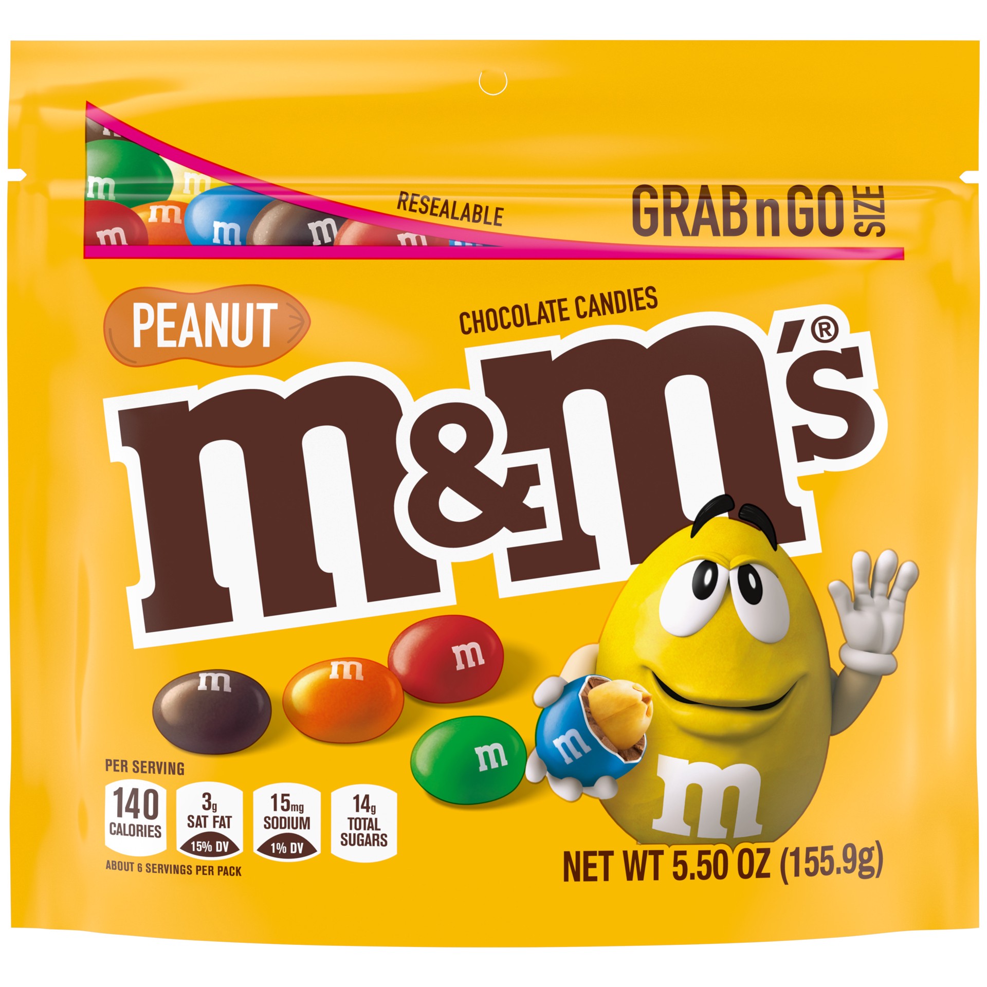 slide 1 of 8, M&M's Peanut Milk Chocolate Candy, Grab & Go Size, 5.5 oz Bag, 5.5 oz