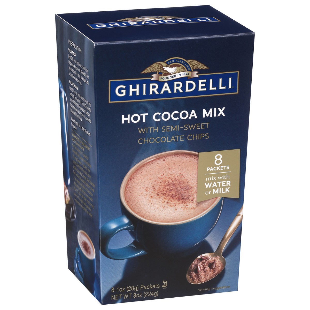 slide 6 of 9, Ghirardelli Hot Cocoa Mix With Semi-Sweet Chocolate Chips Carton - 8 oz., 8 oz