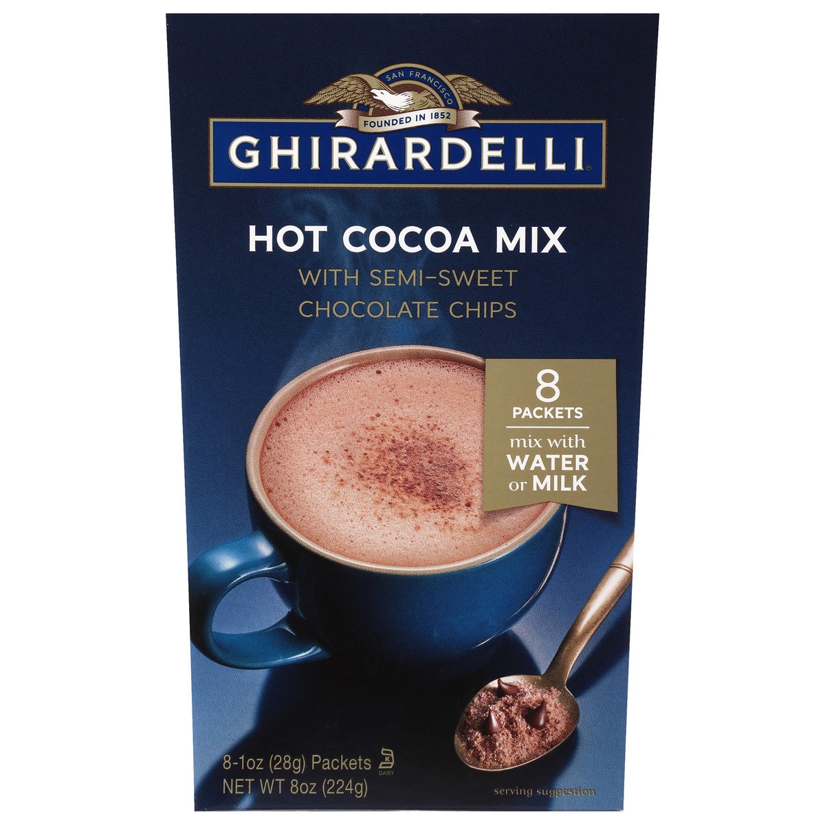 slide 7 of 9, Ghirardelli Hot Cocoa Mix With Semi-Sweet Chocolate Chips Carton - 8 oz., 8 oz