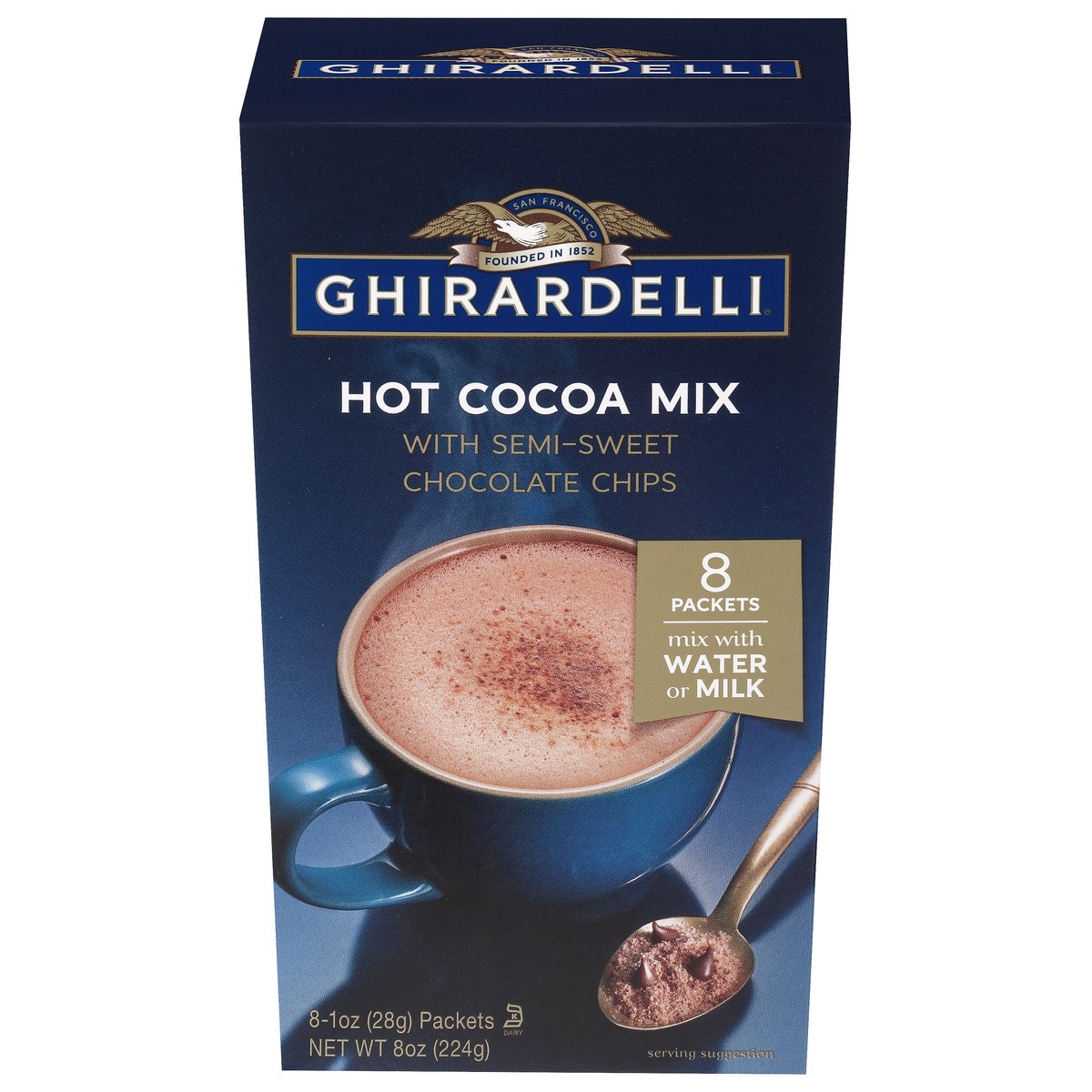 slide 1 of 9, Ghirardelli Hot Cocoa Mix with Semi-Sweet Chocolate Chips 8 ea, 8 oz