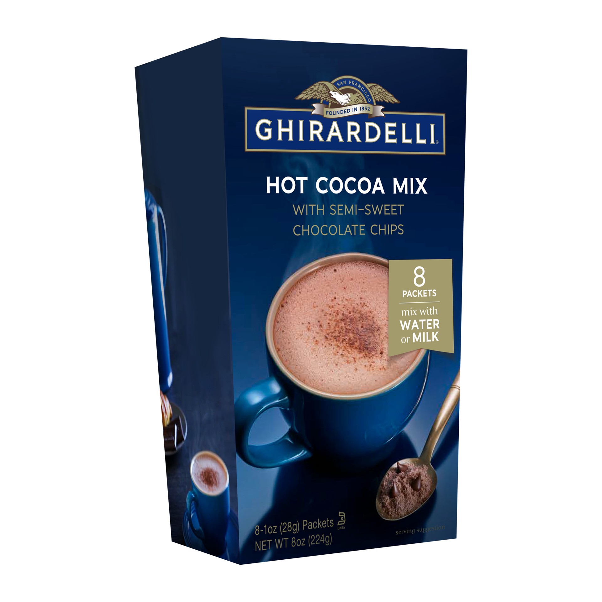 slide 1 of 9, Ghirardelli Hot Cocoa Mix with Semi-Sweet Chocolate Chips 8 ea, 8 oz