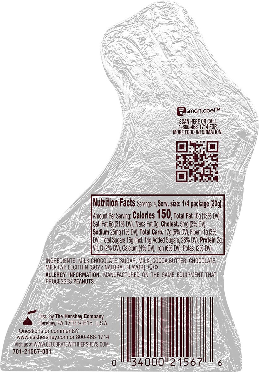 slide 4 of 4, Hershey's Solid Milk Chocolate, Easter Candy Bunny, 4.25 oz, 4.25 oz