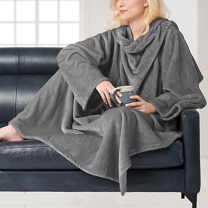 slide 2 of 2, Brookstone NAP Wearable Throw Blanket - Grey, 1 ct