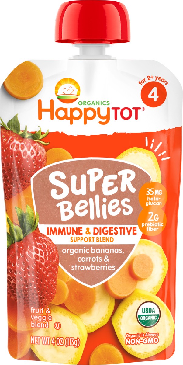 slide 4 of 6, Happy Family HappyTot Super Bellies Organic Bananas Carrots & Strawberries Baby Food Pouch - 4oz, 4 oz