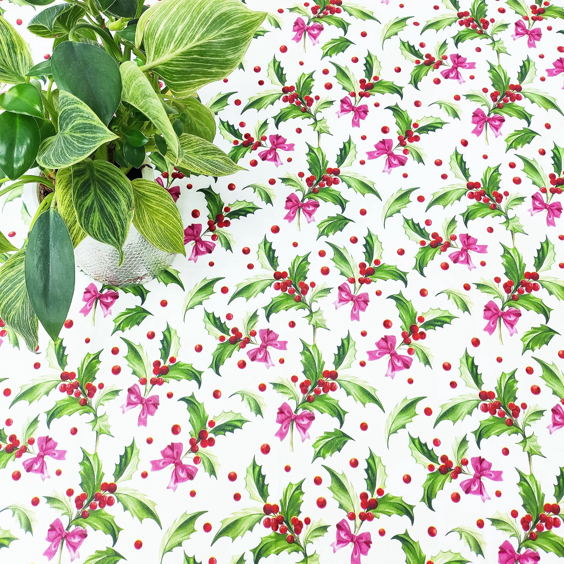 slide 3 of 3, 52" X 70" Holly & Bows Tablecloth By Celebrate It, 52 in x 70 in